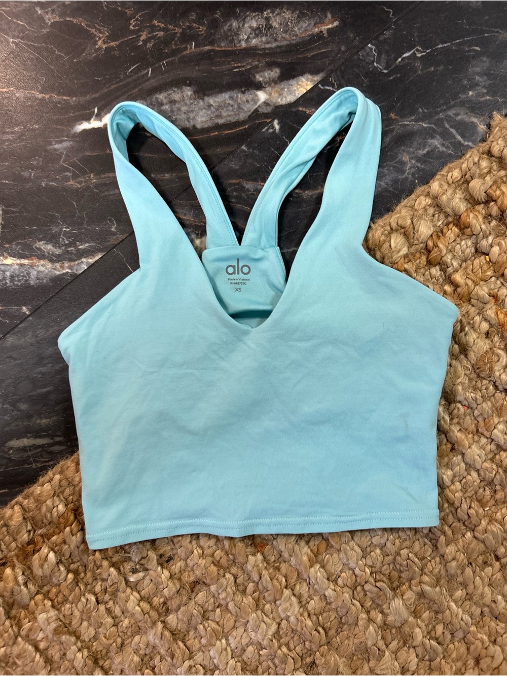 ALO Yoga Light Aqua V-Neck Sports Bra - Picture 1 of 3